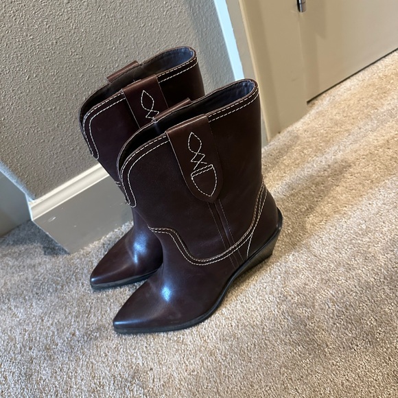 Free People Pitchfork Point Western Leather Cowgirl Boots in Brown - Picture 4 of 11